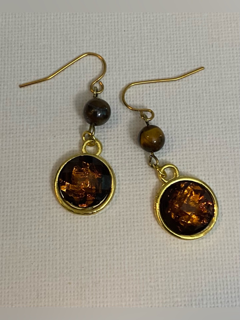Faceted disk with Genuine Tiger's Eye crystal earrings